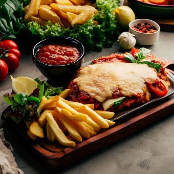 Schnitze Parmigiana served with chips and Salad Online Ordering By Order Eats (4)